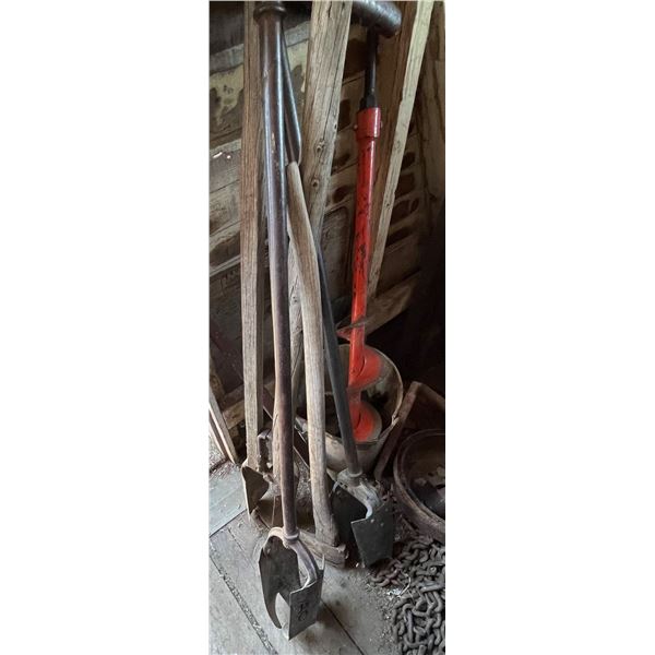 2 Post hole digger, 1 cleaner, axe
