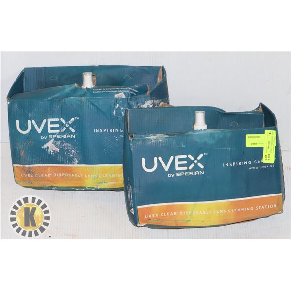 TWO UVEX CLEAR DISPOSABLE LENS CLEANING STATIONS