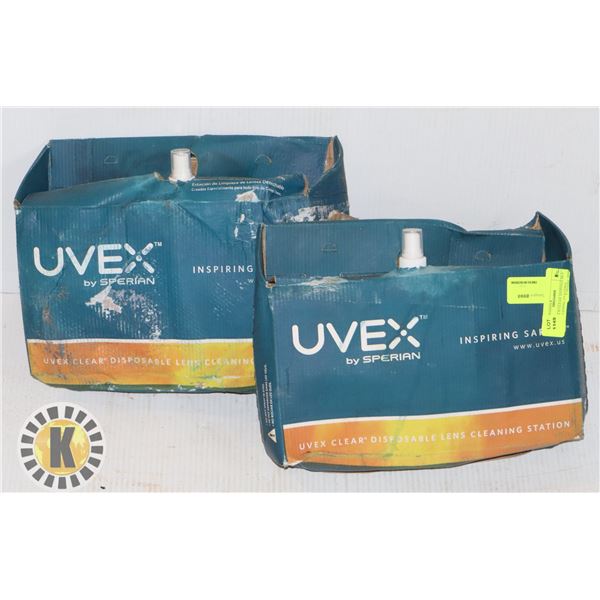 TWO UVEX CLEAR DISPOSABLE LENS CLEANING STATIONS