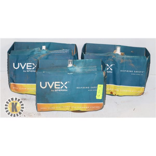 THREE UVEX CLEAR DISPOSABLE LENS CLEANING STATIONS