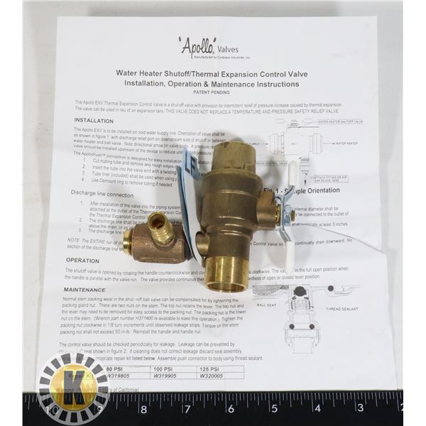 APOLLO 3/4" THERMAL EXPANSION VALVE MODEL EXV