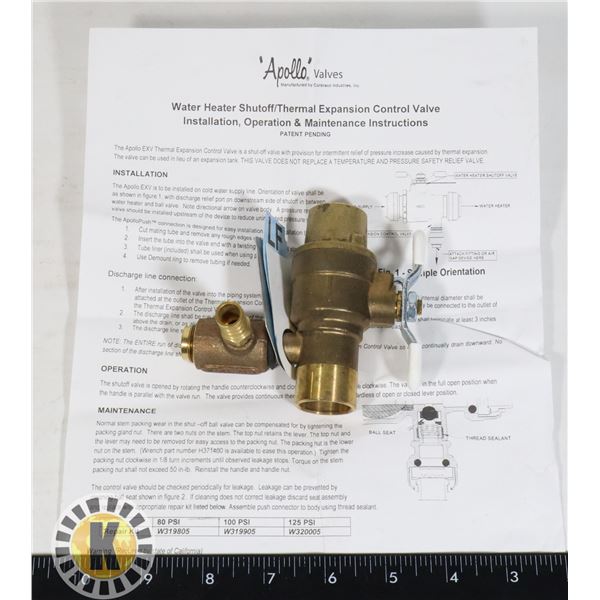 APOLLO 3/4" THERMAL EXPANSION VALVE MODEL EXV