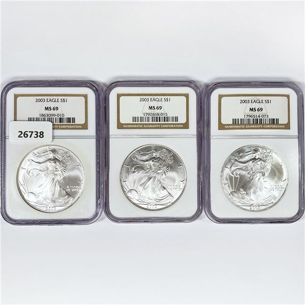 2003 Set (3) American Silver Eagles NGC MS69