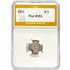 Image 1 : 1851 Silver Three Cent PGA MS65