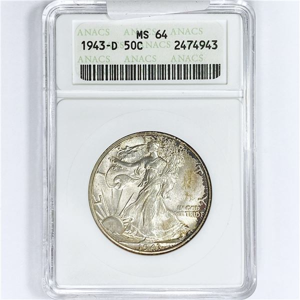 1943-D Walking Liberty Half Dollar ANACS MS64