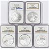 Image 1 : 2007 Set (5) American Silver Eagles NGC MS69