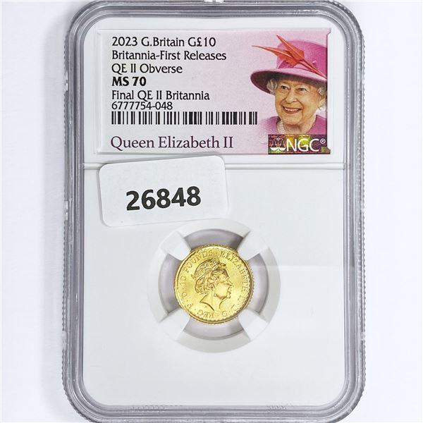 2023 1/10oz G.B. Gold Â£10 NGC MS70 Q. Elizabeth I