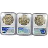 Image 2 : 1974 Set (3) Eisenhower Silver Dollars NGC MS65