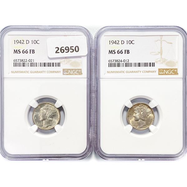 1942-D Set (2) Mercury Silver Dime NGC MS66 FB