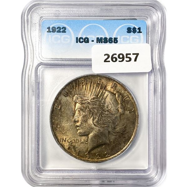 1922 Silver Peace Dollar ICG MS65