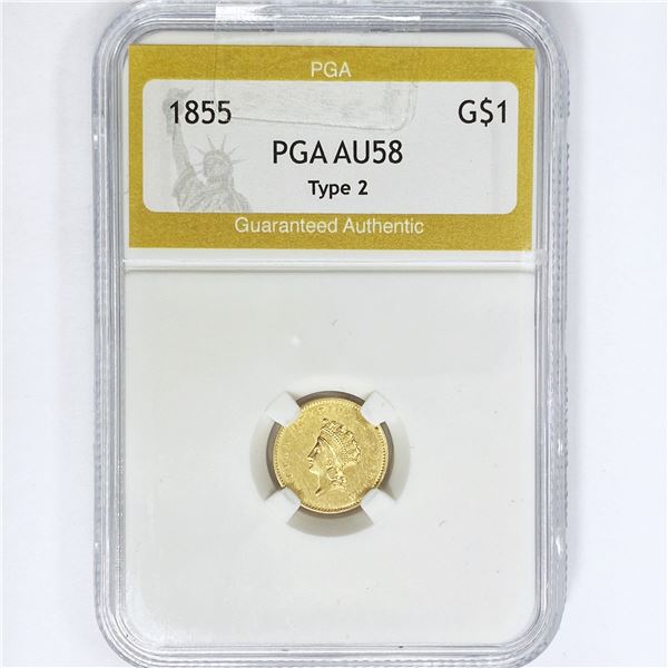 1855 Rare Gold Dollar PGA AU58 Type 2