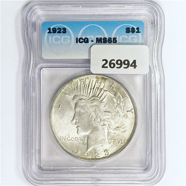 1923 Silver Peace Dollar ICG MS65