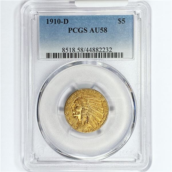 1910-D $5 Gold Half Eagle PCGS AU58