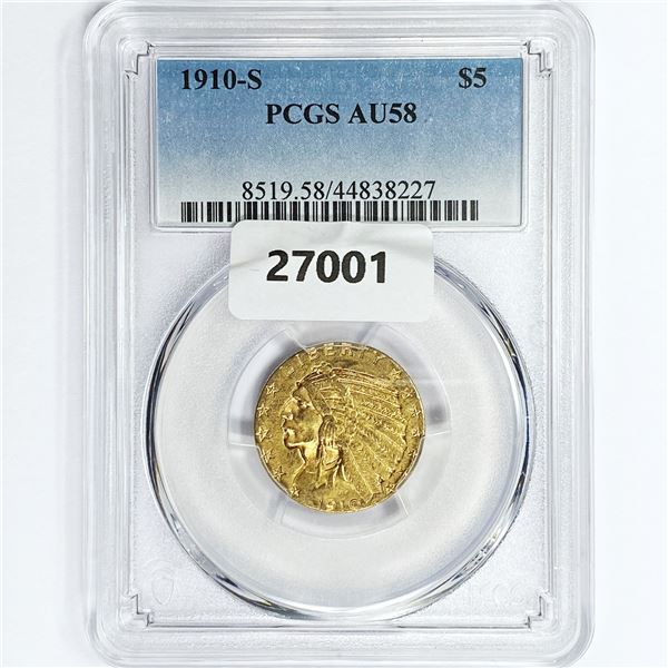 1910-S $5 Gold Half Eagle PCGS AU58