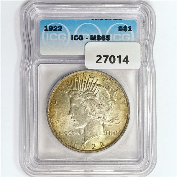 1922 Silver Peace Dollar ICG MS65