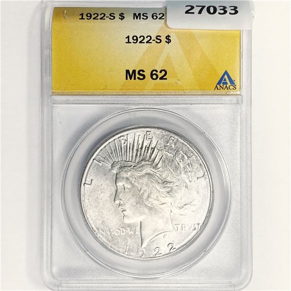 1922-S Silver Peace Dollar ANACS MS62