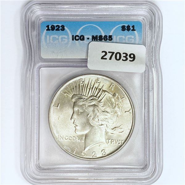 1923 Silver Peace Dollar ICG MS65