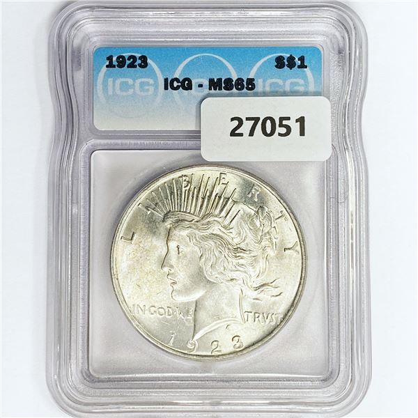 1923 Silver Peace Dollar ICG MS65