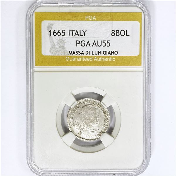 1665 8Bol 2.2g Italy Silver PGA AU55 Lunigiano