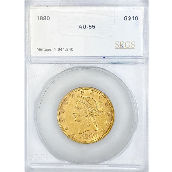 1880 $10 Gold Eagle SEGS AU55