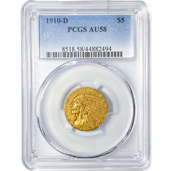 1910-D $5 Gold Half Eagle PCGS AU58