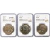 Image 1 : 1974 Set (3) Eisenhower Silver Dollars NGC MS65
