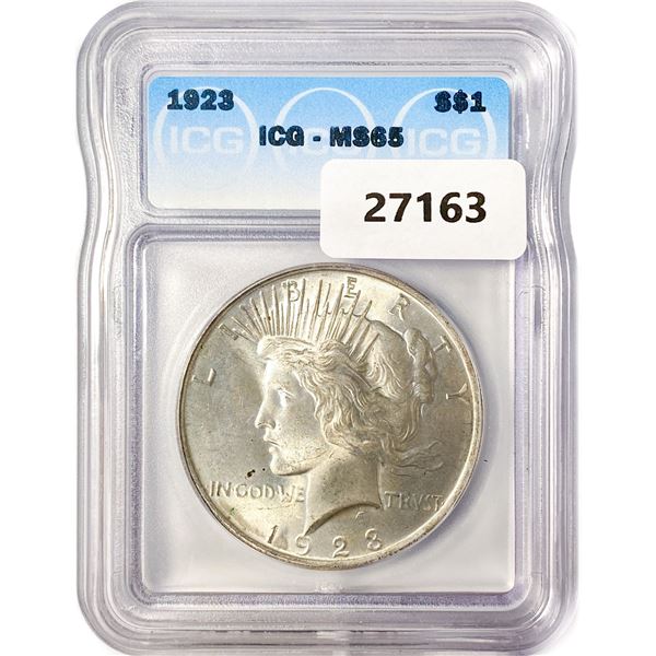 1923 Silver Peace Dollar ICG MS65