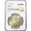 Image 1 : 1923-D Silver Peace Dollar NGC MS61