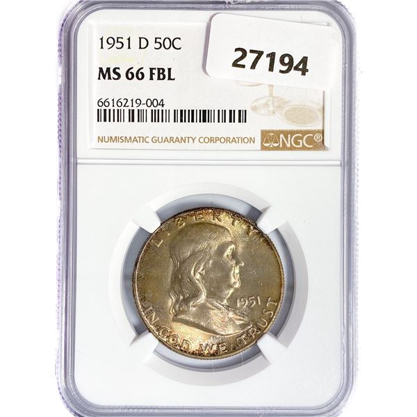 1951-D Franklin Half Dollar NGC MS66 FBL