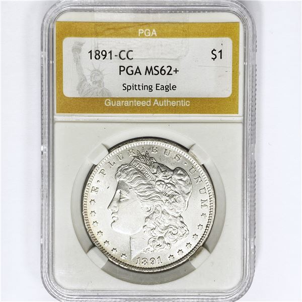 1891-CC Morgan Silver Dollar PGA MS62+ Spitting Ea