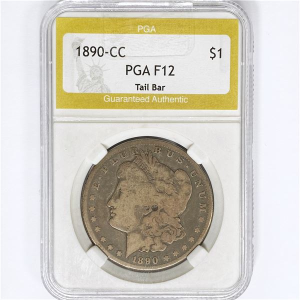 1890-CC Morgan Silver Dollar PGA F12 Tail Bar