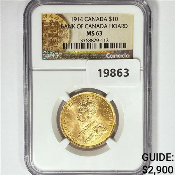 1914 Canada Gold $10 NGC MS63 Bank of Canada Hoard