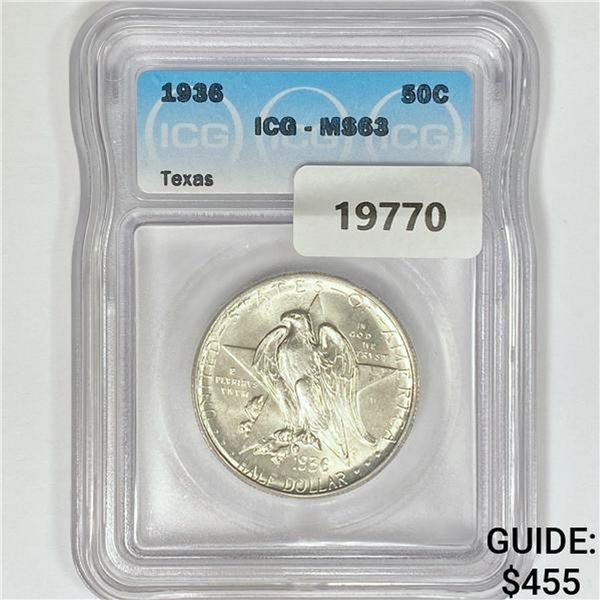 1936 Texas Half Dollar ICG MS63