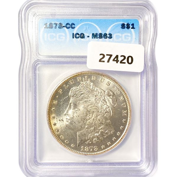 1878-CC Morgan Silver Dollar ICG MS63