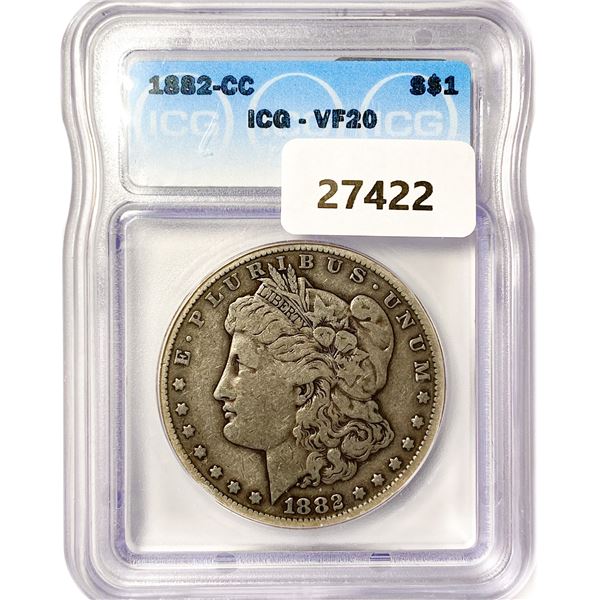 1882-CC Morgan Silver Dollar ICG VF20