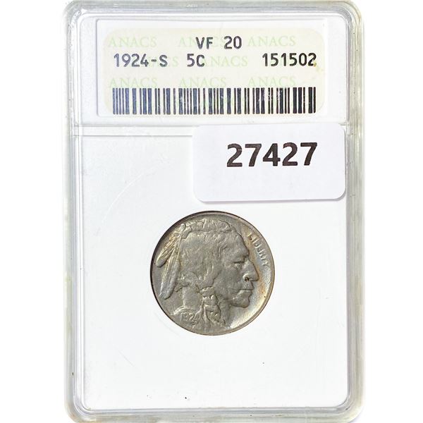 1924-S Buffalo Nickel ANACS VF20