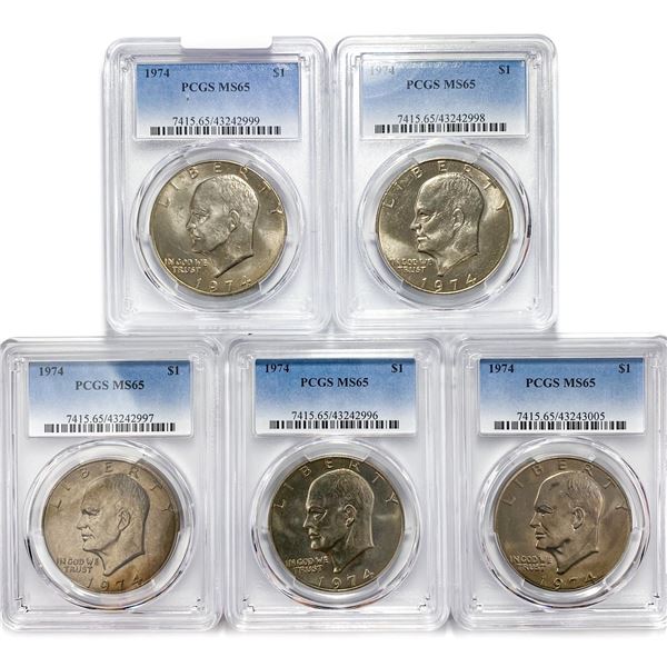 1974 Set (5) Eisenhower Silver Dollars PCGS MS65