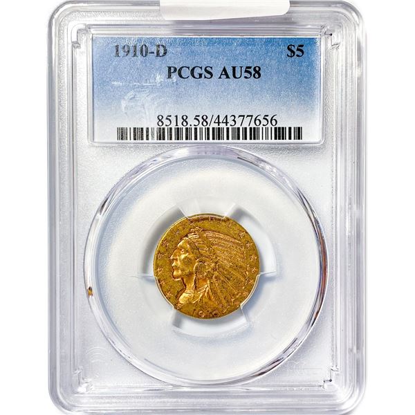 1910-D $5 Gold Half Eagle PCGS AU58
