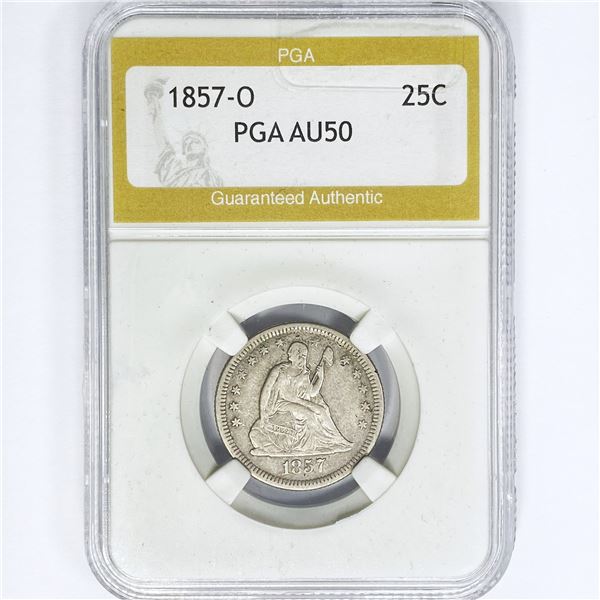 1857-O Seated Liberty Quarter PGA AU50