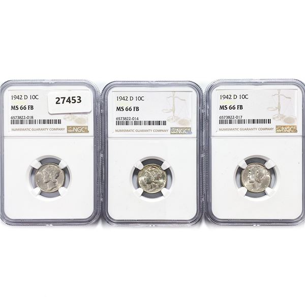 1942-D Set (3) Mercury Silver Dime NGC MS66 FB