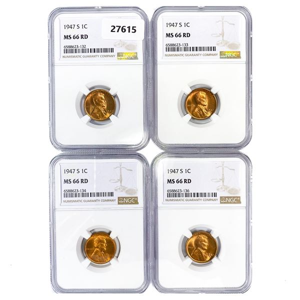 1947-S Set (4) Wheat Cent NGC MS66 RD