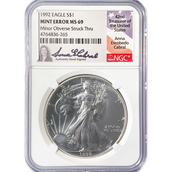 1992 ASE Escobedo Signed NGC MS69 Struck Thru
