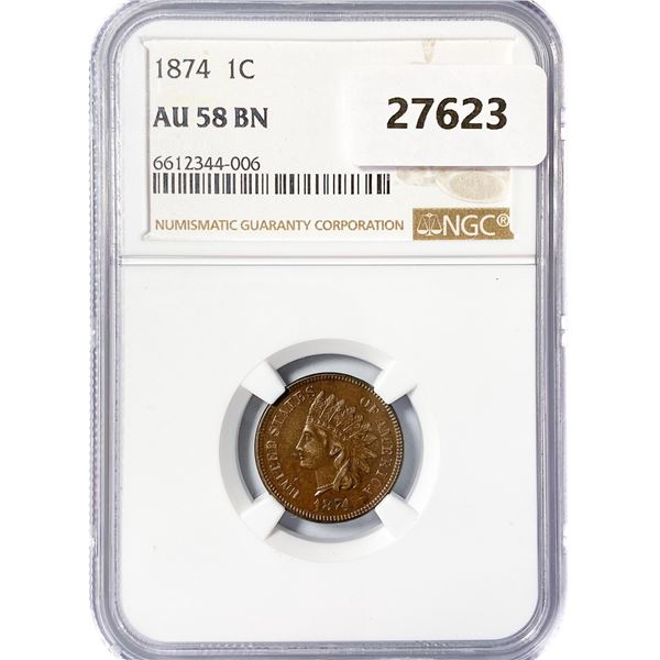 1874 Indian Head Cent NGC AU58 BN