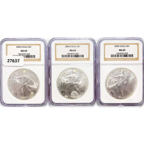 2004 Set (3) American Silver Eagles NGC MS69