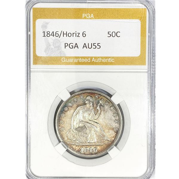 1846/Horiz 6 Seated Liberty Half Dollar PGA AU55