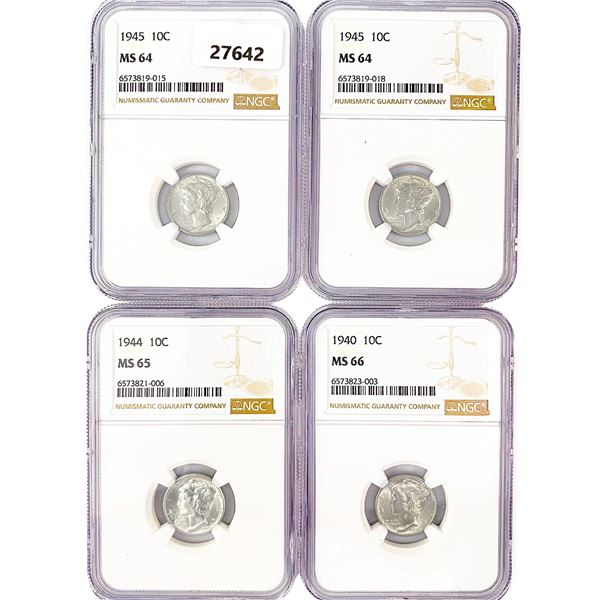 1940-1945 Set (4) Mercury Silver Dime NGC MS