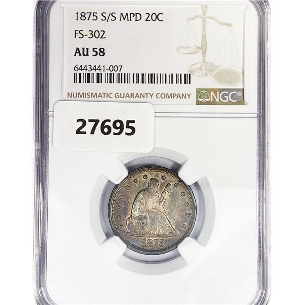 1875-S/S Twenty Cent Piece NGC AU58 FS-302