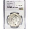 1921 Silver Peace Dollar NGC MS62 High Relief