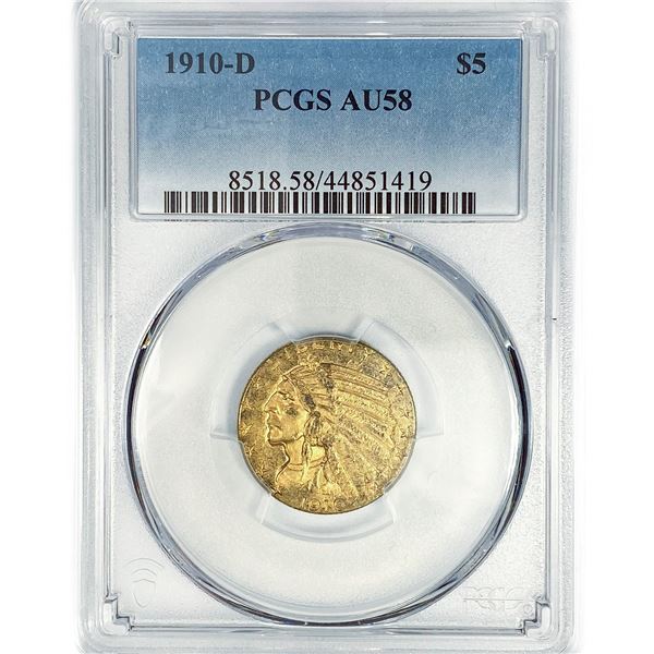 1910-D $5 Gold Half Eagle PCGS AU58