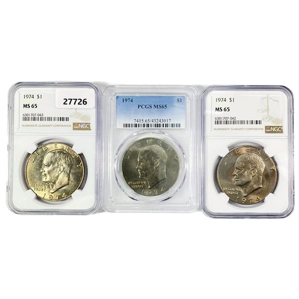 1974 Set (3) Eisenhower Silver Dollars MS65